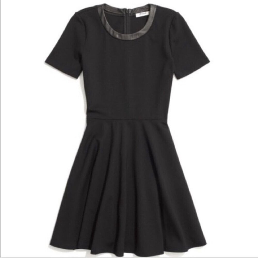 Madewell Fit and Flare Minimalist Lux Dress Leather Trim SZ xs